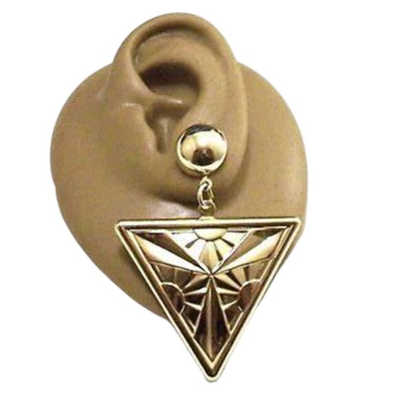 Sun Beam Triangle Discs Pierced Earrings Gold Tone - Picture 2 of 5